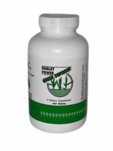 White bottle with green label, dietary supplement.