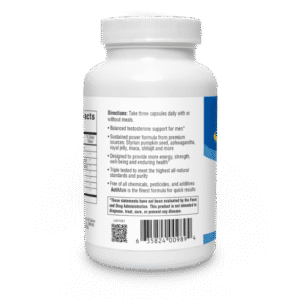 Supplement bottle with detailed label information.