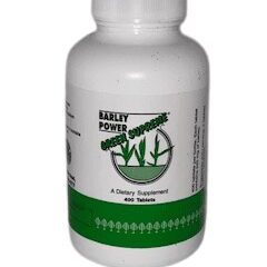 White bottle with green label, dietary supplement.